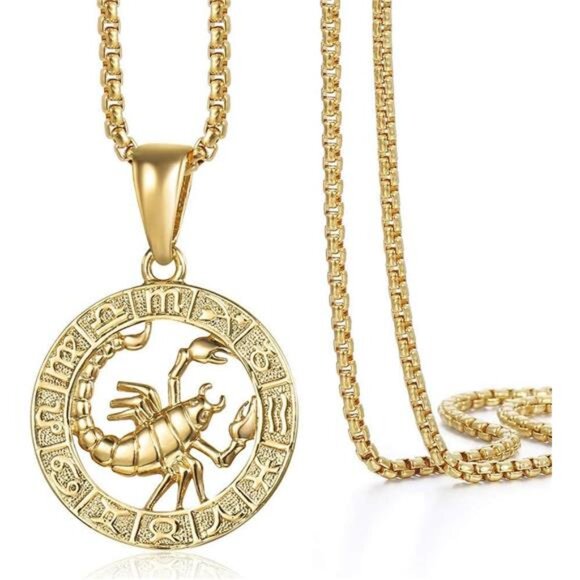 Gold Plated Zodiac Sign Pendant Necklace for Women Men Leo Aries Constellation - Picture 1 of 7